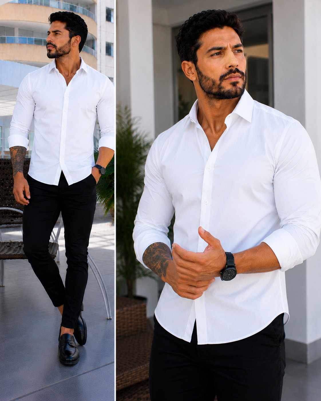 Kit com 3 Camisa Social Masculina P Ao GG Varias Cores