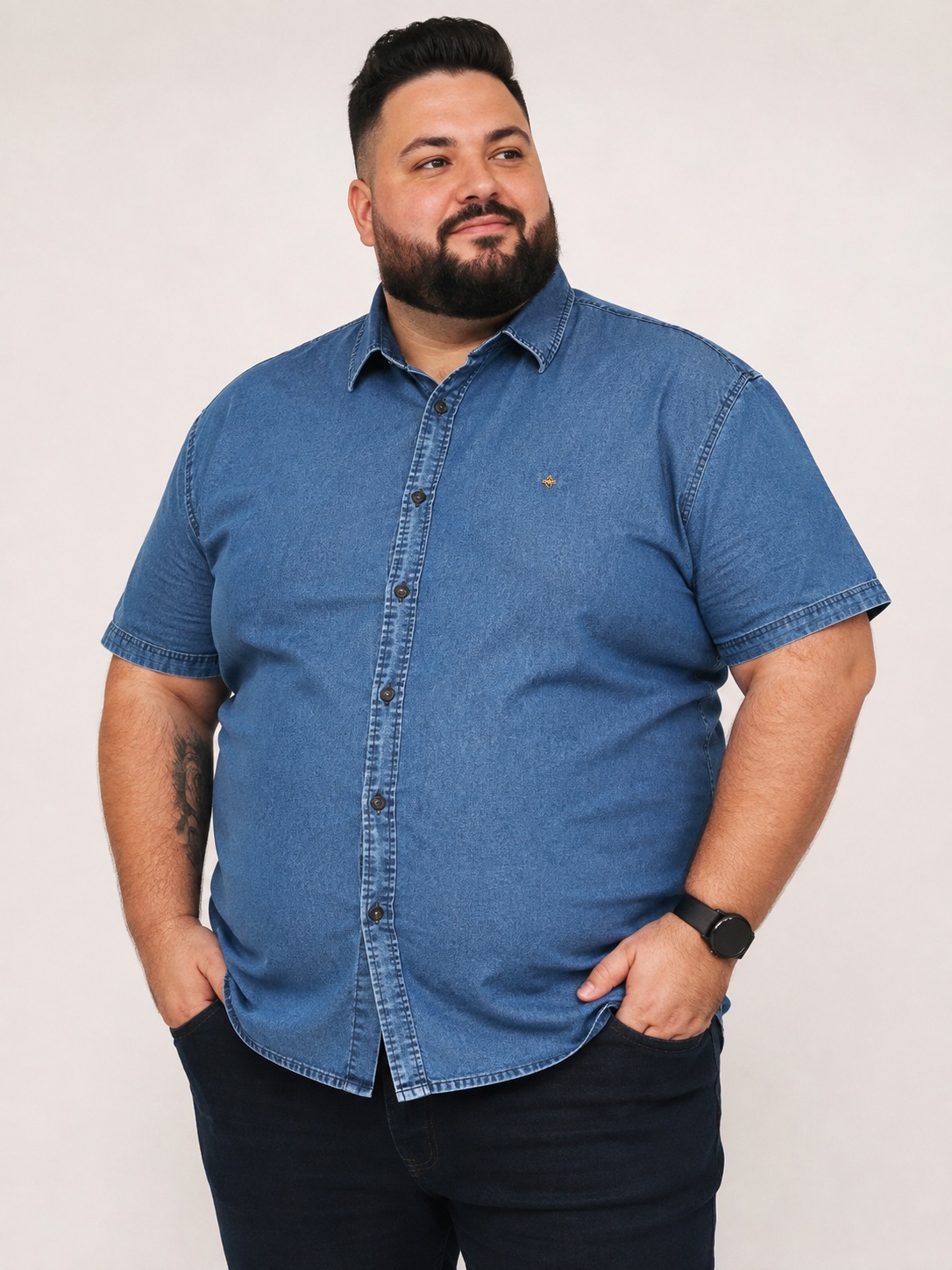 Camisa Jeans Premium Masculina Slim Manga Curta Promoção P AO PLUS SIZE